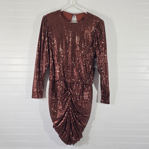 Retrofete Flynn Sequined Tulle Mini Dress Copper Bronze Small - Picture 3 of 9